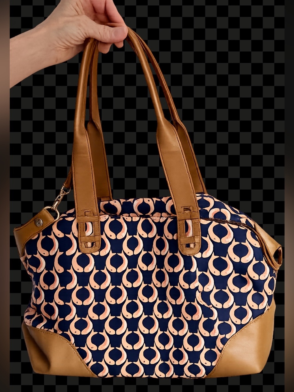 Stella and Dot Koi fish, navy blue tote, used as display excellent condition